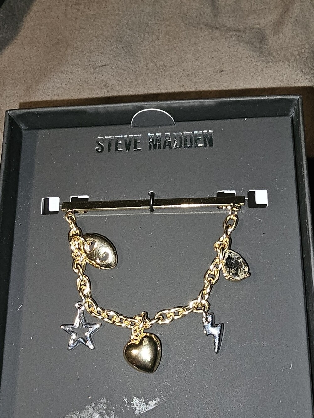 Steve Madden Gold-Tone Charm Brooch with Heart, Star & Lightning Charms